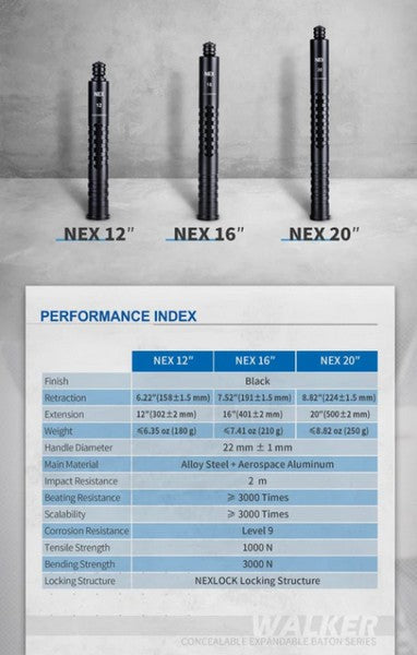 NEX Walker - Bâton matraque télescopique - 12"