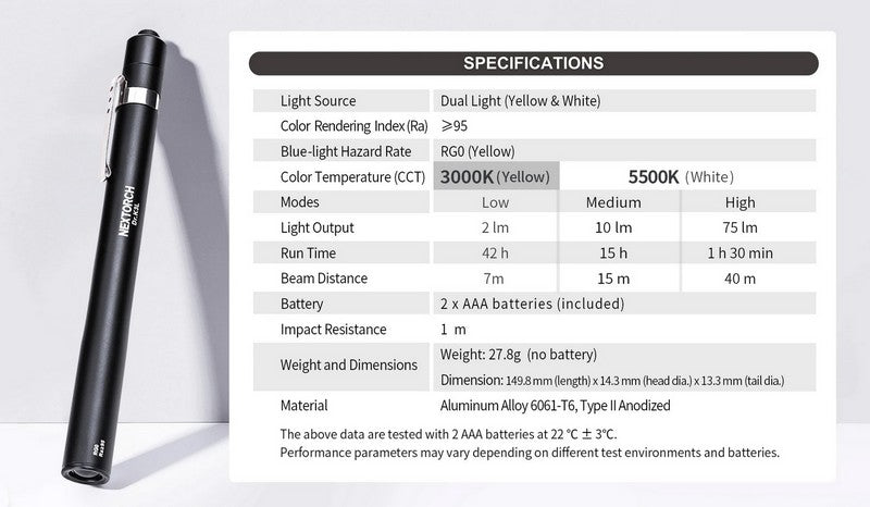 Dr. K3L - Lampe stylo médicale - 75/2 Lumens blanc et jaune