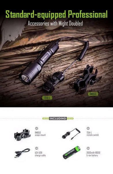 T53 SET - Lampe tactique lumière blanc, verte et rouge Kit chasse - 760 Lumens