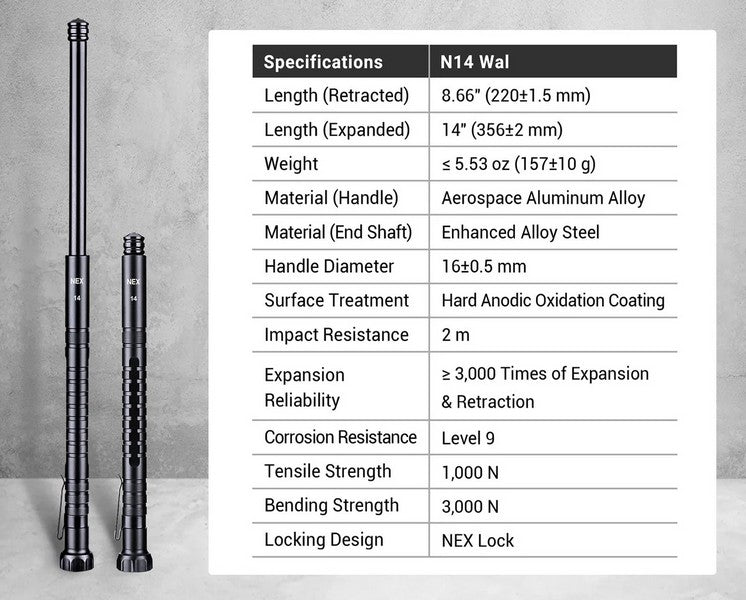 NEX Walker - Bâton matraque télescopique - 14&quot;