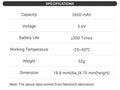 18650 - Batterie 2600 mAh - Li-ion