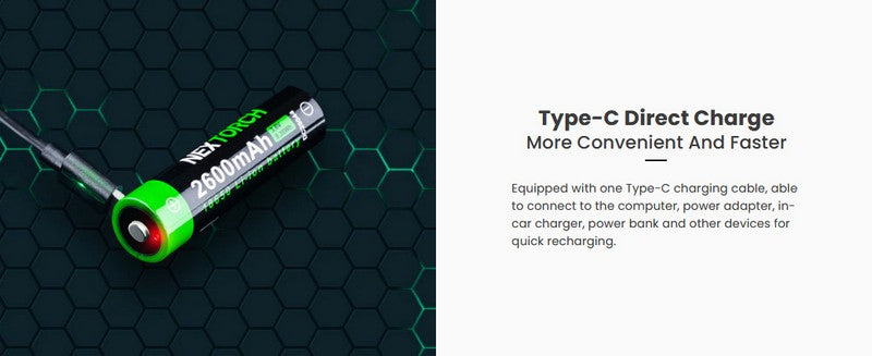 18650 - Batterie 2600 mAh rechargeable Type-C - Li-ion
