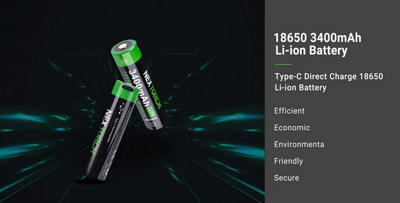 Batterie 18650 - 3400mAh 3.6V protégée Li-ion USB-C