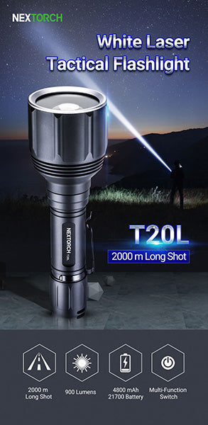 T20L - Lampe Torche Laser - 900 Lumens rechargeable - Portée 2000 mètres