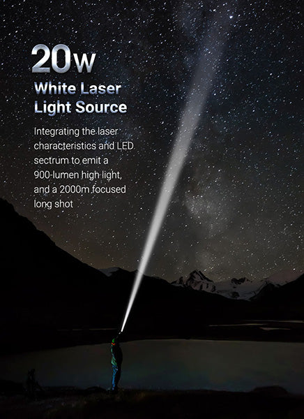 T20L - Lampe Torche Laser - 900 Lumens rechargeable - Portée 2000 mètres