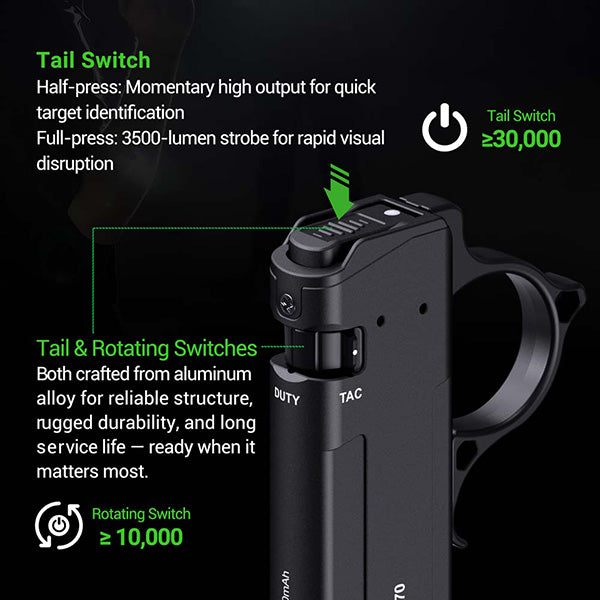 TA70 - Lampe Torche Tactique 3500 Lumens - Ultra-compacte - Accès direct au Strobe