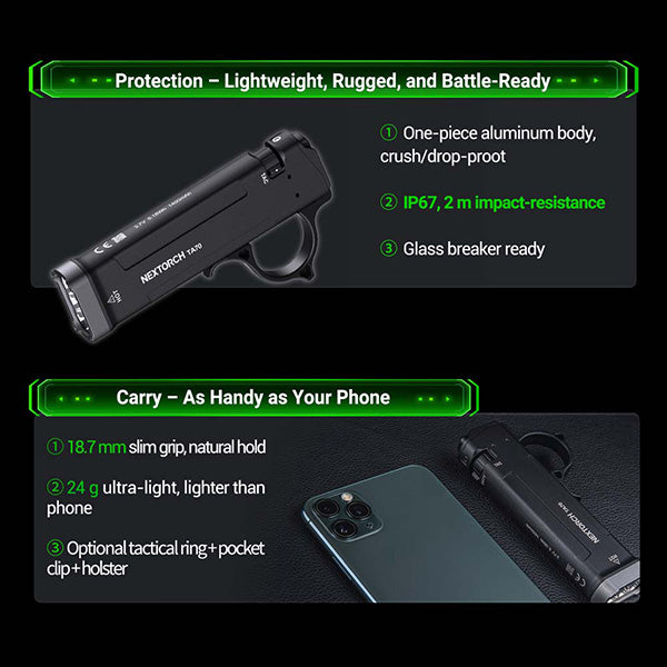 TA70 - Lampe Torche Tactique 3500 Lumens - Ultra-compacte - Accès direct au Strobe