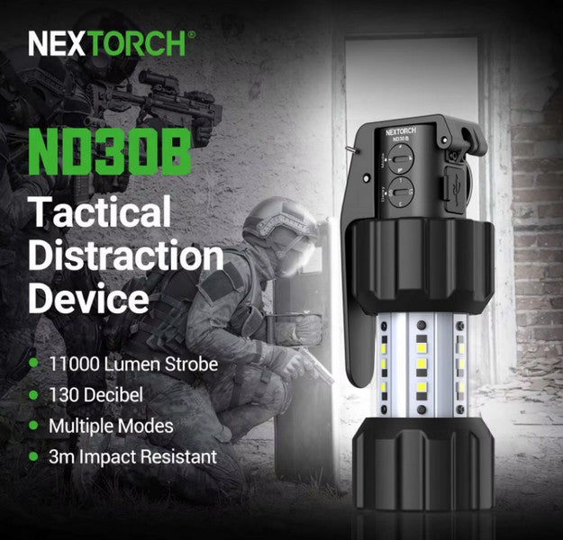 ND30B - dispositif de distraction tactique civil rechargeable - 11000Lumens 130 dB