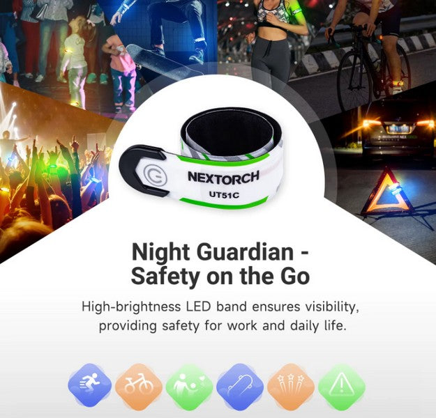 UT51C - Bracelet d'avertissement orange vert bleu clignotant - rechargeable USB-C