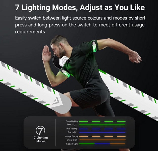 UT51C - Bracelet d'avertissement orange vert bleu clignotant - rechargeable USB-C