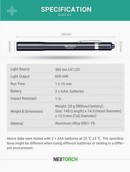 Dr.K3 UV - Lampe stylo médicale ultraviolet - 365 Nanomètres - 600mW