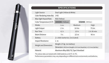 Dr. K3L - Lampe stylo médicale - 75/2 Lumens blanc et jaune