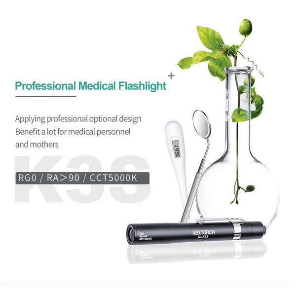 Lampe Nextorch DR K3S - Stylo lampe médicale - Deux versions lumière blanche ou Jaune - CRI >=95 - 55h d'autonomie