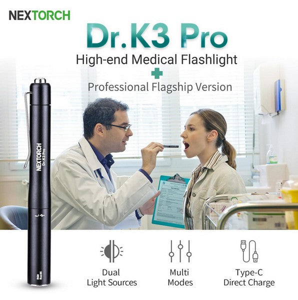 DR.K3 PRO - Lampe stylo médicale rechargeable - 80 Lumens blanc / jaune