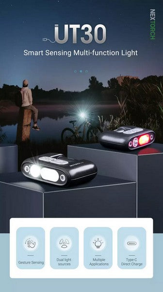 UT30 Kit Frontale - Lampe multifonction lumière rouge contrôle sans les mains - 320 Lumens