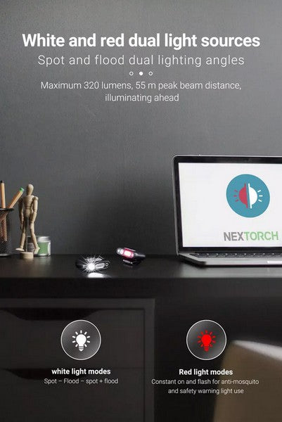 UT30 Kit Frontale - Lampe multifonction lumière rouge contrôle sans les mains - 320 Lumens