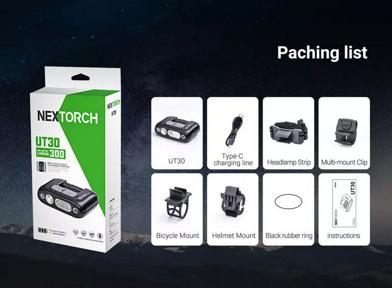 UT30 Kit Frontale - Lampe multifonction lumière rouge contrôle sans les mains - 320 Lumens (Copie)