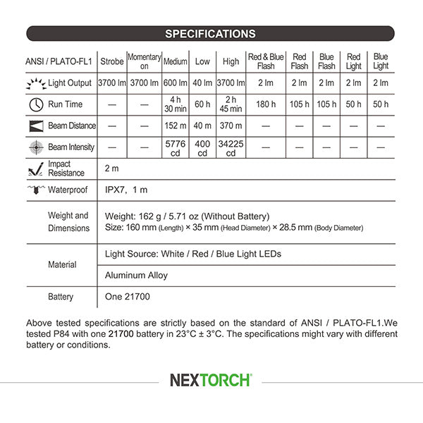 P84B - Lampe Torche 3700 Lumens rechargeable - balise de signalisation