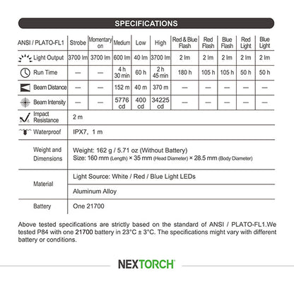 P84B - Lampe Torche 3700 Lumens rechargeable - balise de signalisation