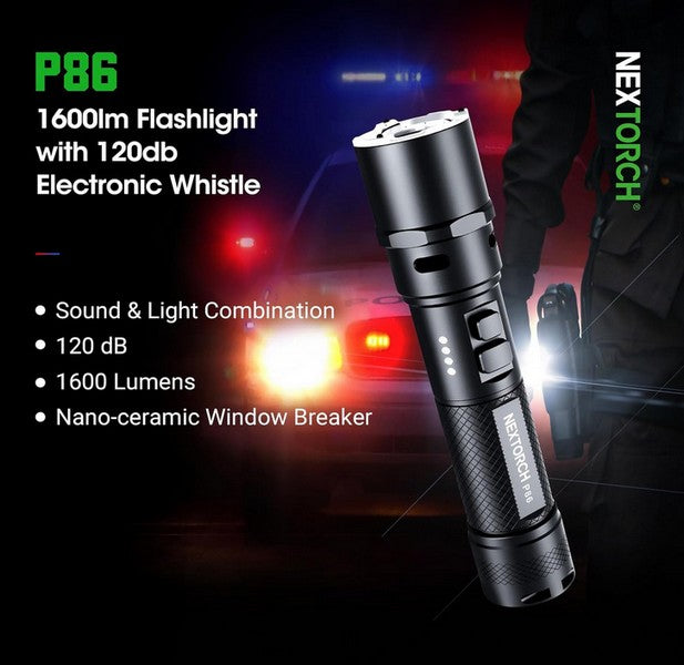 P86 - Lampe torche EDC avec alarme - 1600 Lumens