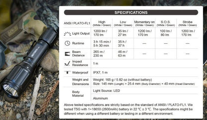T5G V2 SET - Lampe tactique Kit chasse lumière blanche et verte - 1200 Lumens