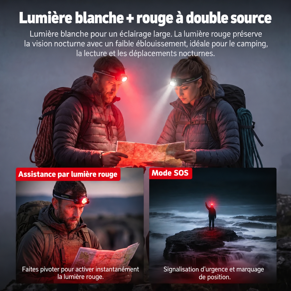 hiStar - Lampe frontale rechargeable 2300 lumens lumière blanche et rouge