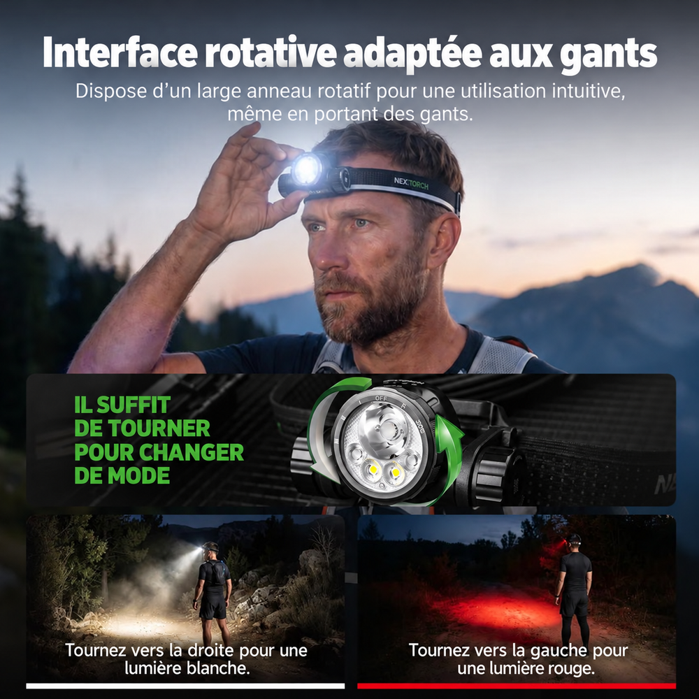 hiStar - Lampe frontale rechargeable 2300 lumens lumière blanche et rouge