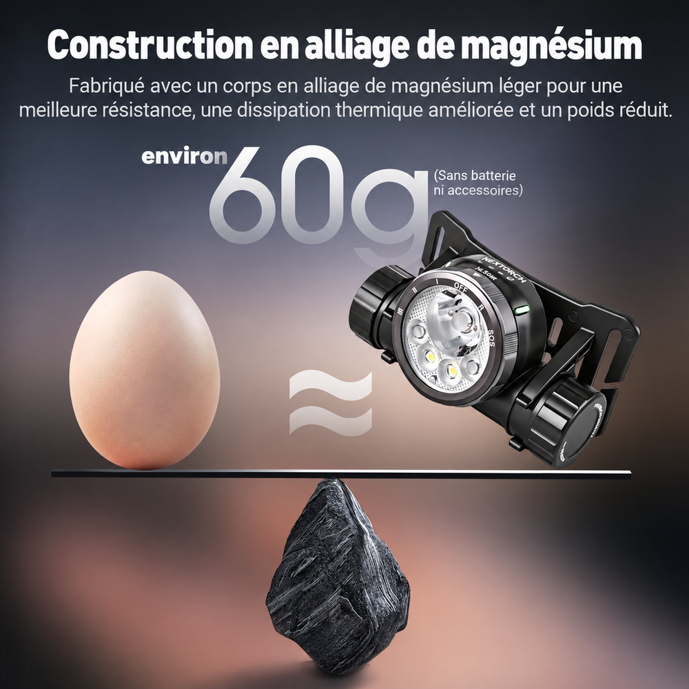 hiStar - Lampe frontale rechargeable 2300 lumens lumière blanche et rouge
