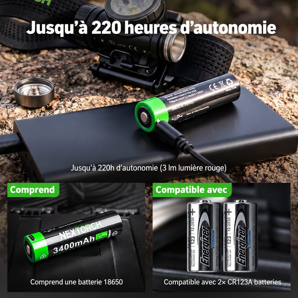 hiStar - Lampe frontale rechargeable 2300 lumens lumière blanche et rouge